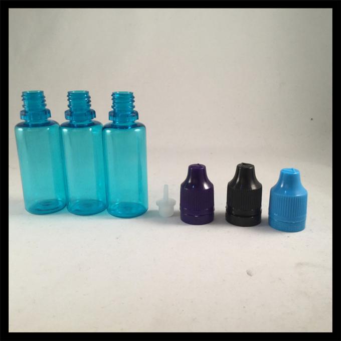 As garrafas azuis do conta-gotas do ANIMAL DE ESTIMAÇÃO do plástico 20ml com calcadeira sem perigo para as crianças tampam não - o tóxico