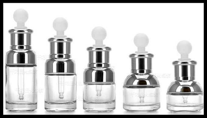 O cosmético de vidro transparente engarrafa os tubos de ensaio brancos do óleo essencial do conta-gotas de Bulp do colar de prata do ombro